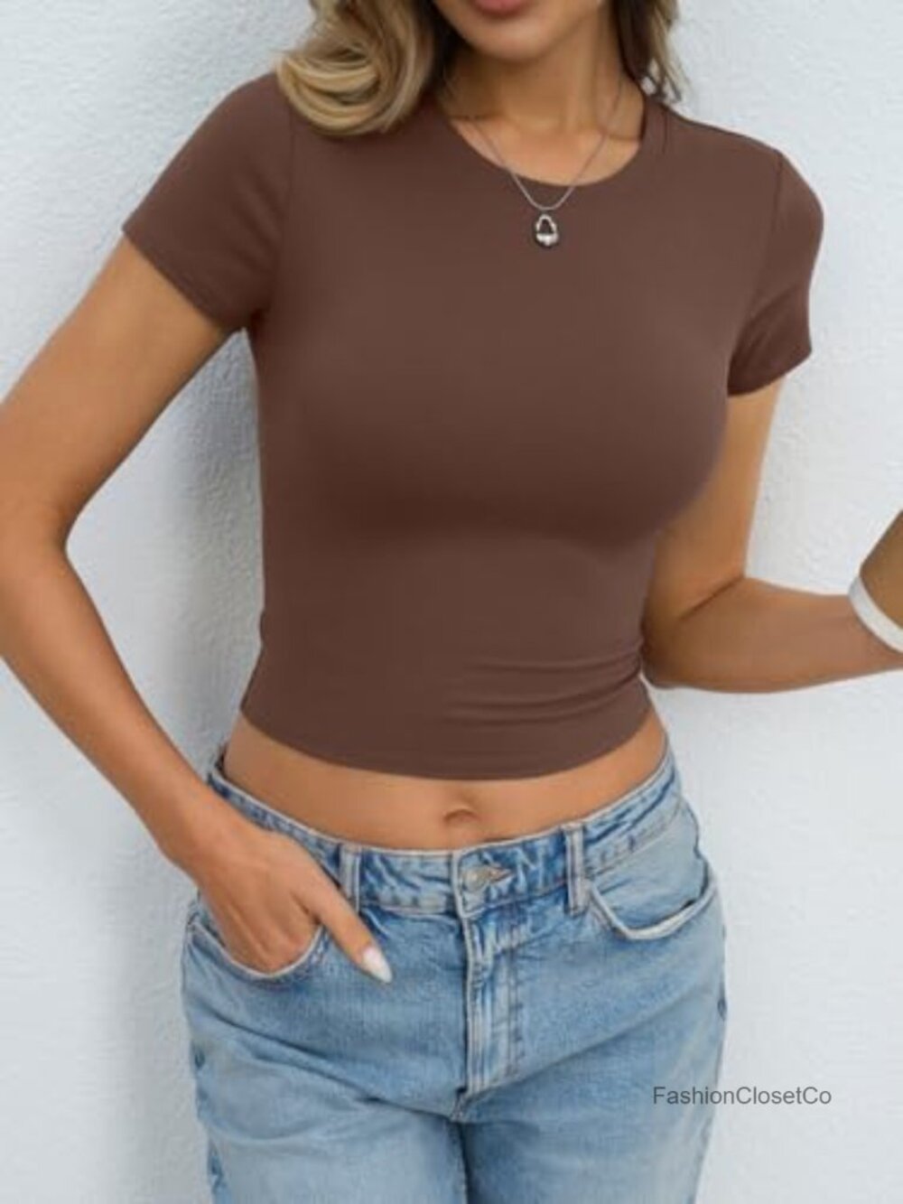 Womens Short Sleeve Crop Top Crewneck Casual Fitted Tee Y2k Summer Going Out - Picture 2 of 7